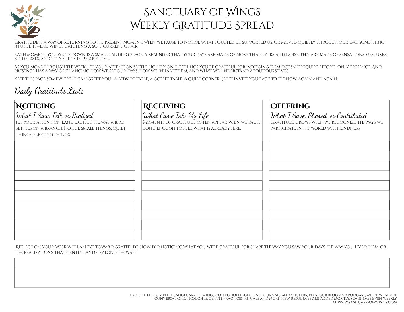 Weekly Gratitude Spread - Free Printable PDF